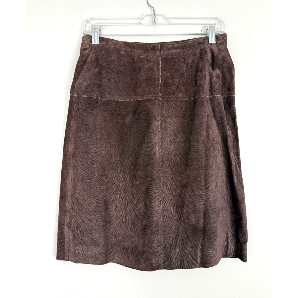 Luciana Dante Women's Leather A-Line Mini Skirt Brown Size Small Classic Chic